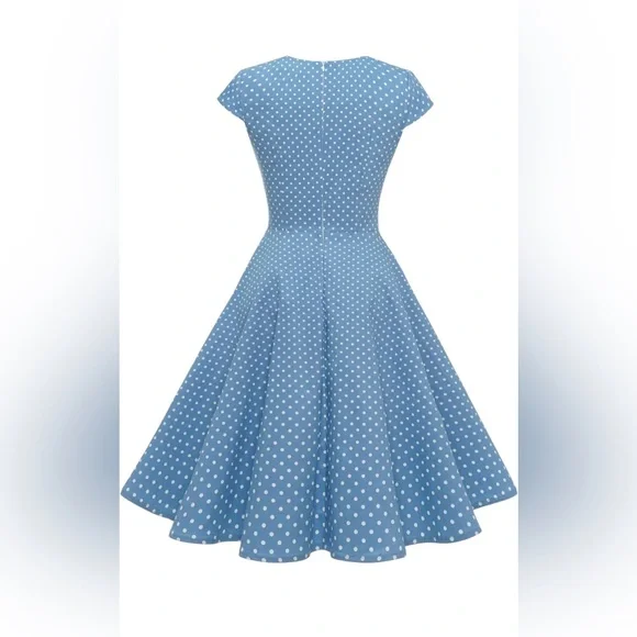Blue Polka Dot Rockabilly Fit & Flare Dress size XS - Picture 4 of 11